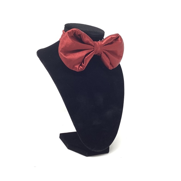 Wine Red Silky Solid Handcrafted Bow Tie - Picture 3 of 14